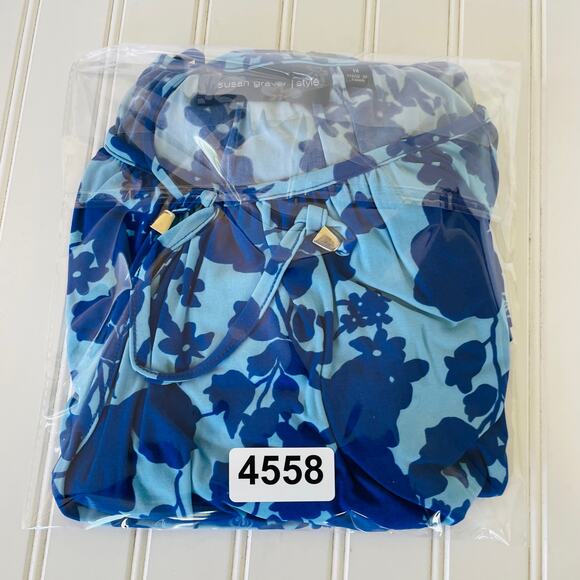 Susan Graver Líquid Knit Size 1X RUNS BIG Babydoll long top blue - Picture 11 of 12